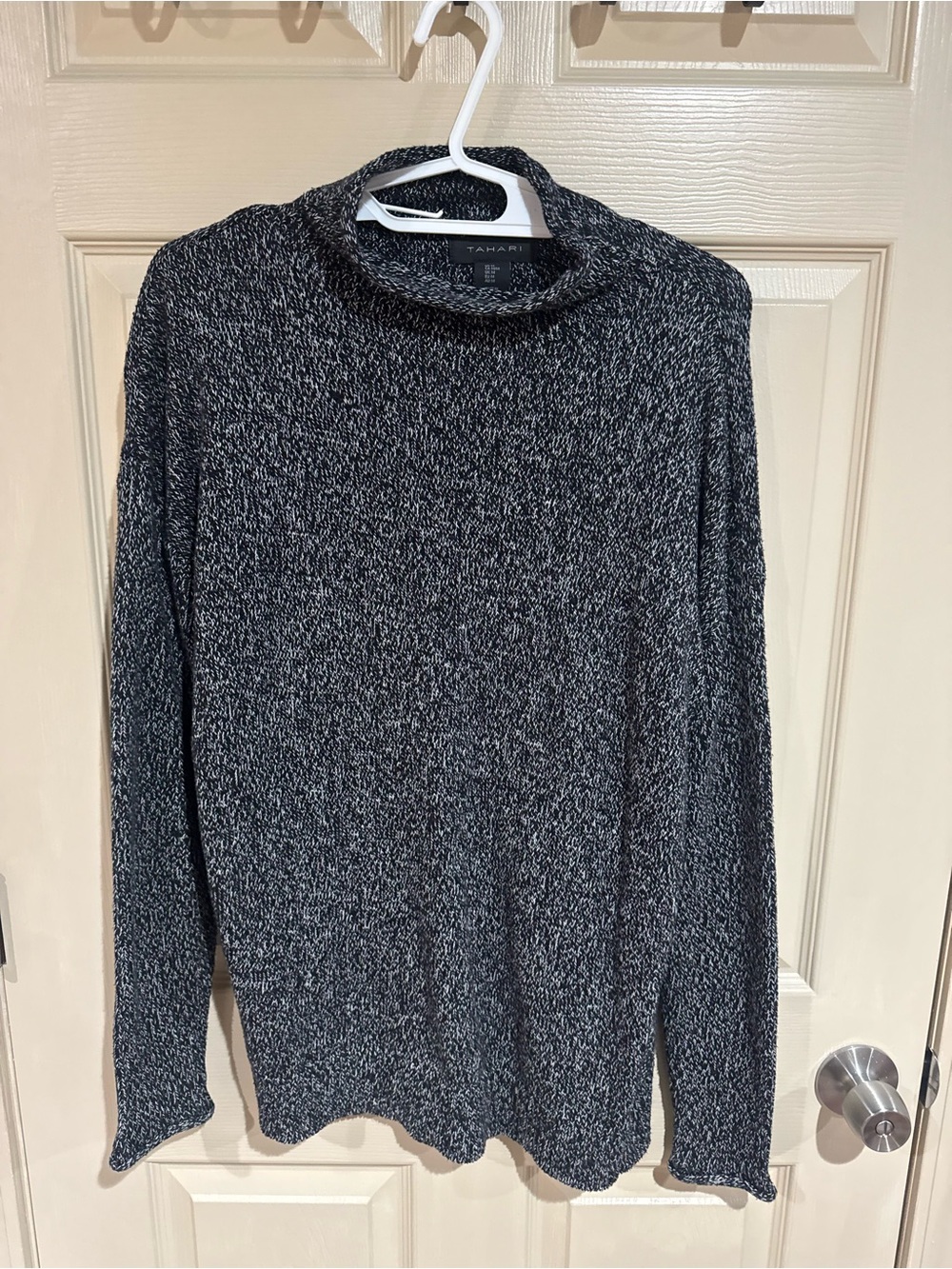 Tahari Black & Gray Marled Turtleneck Cowl Sweater